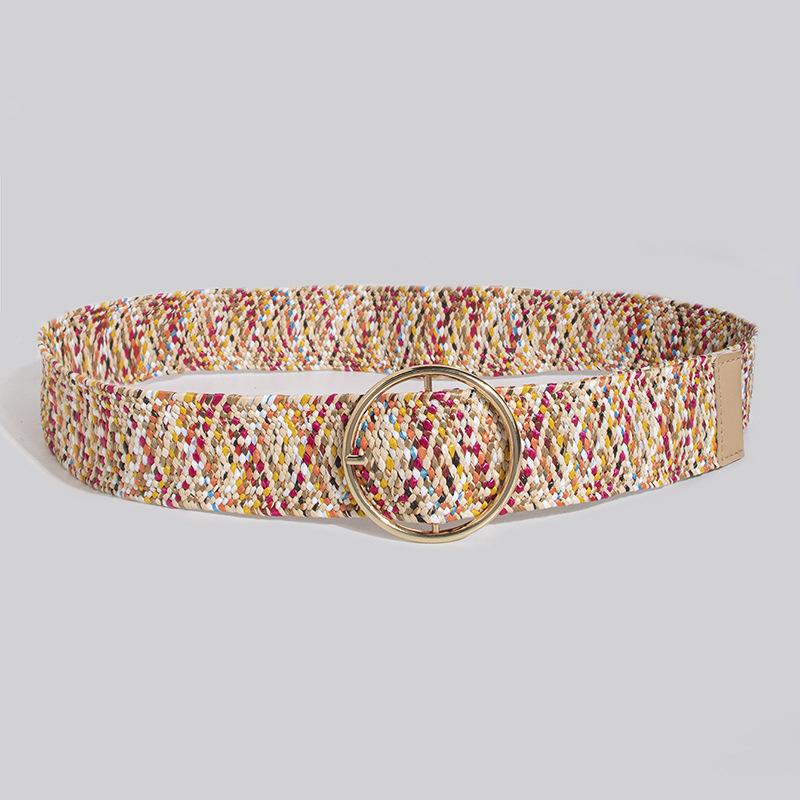 

Bohemian Pp Grass Belt for Women, Versatile Decorative Elastic Resin Buckle Woven Women s Belt 100cm