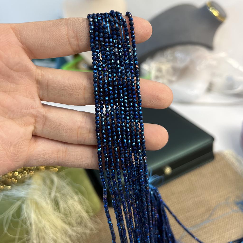 5 String, Blue Plated Glass Seed Beads 2mm/3mm, 38cm Strand, Dainty Loose Beads for DIY Minimalist Y2K Bracelet Layering Necklace Jewelry Making