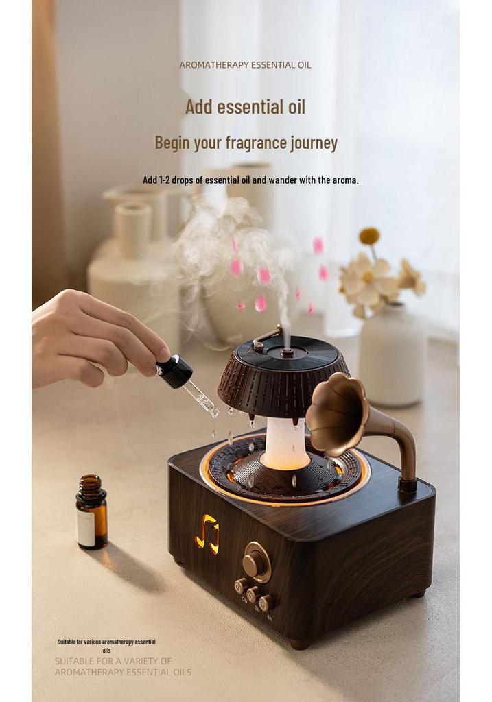 Retro Disc Bluetooth Aroma Diffusor: Drehendes Wassertropfen-Design, Hohe Nebelausgabe, Holzmaser-Oberfläche, Haushalts-Schreibtisch-Luftbefeuchter