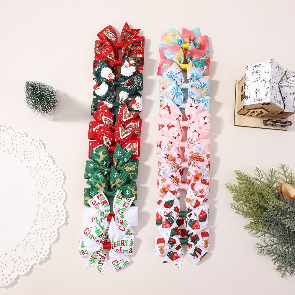 Christmas Snowflake Elk Red And Green Children'S Hair Accessories Set Holiday Headgear Vintage Dovetail Hairpin 4790