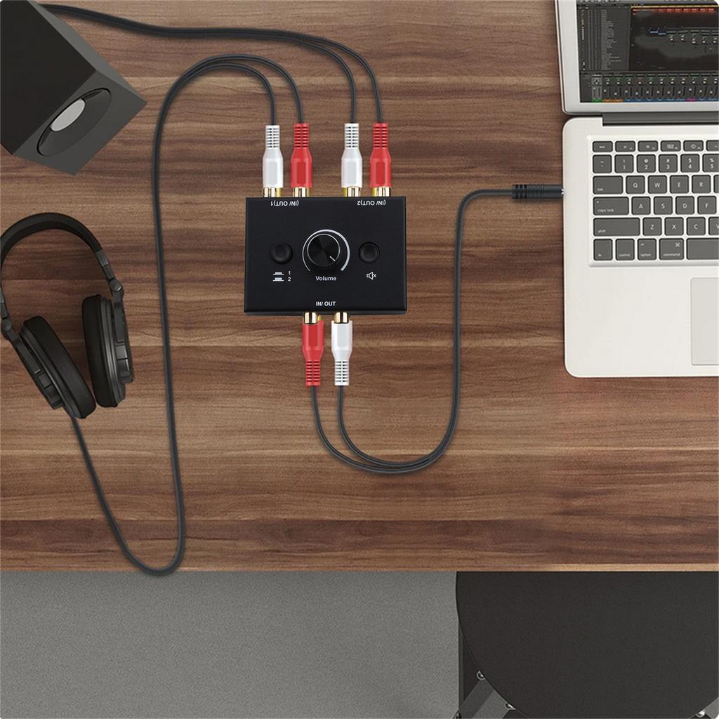 1Pc Audio Switcher Splitter Bi-Directional Audio Switcher With Mute Button 2x1 / 1x2 L/R RCA Stereo Audio Switch Audio Splitter
