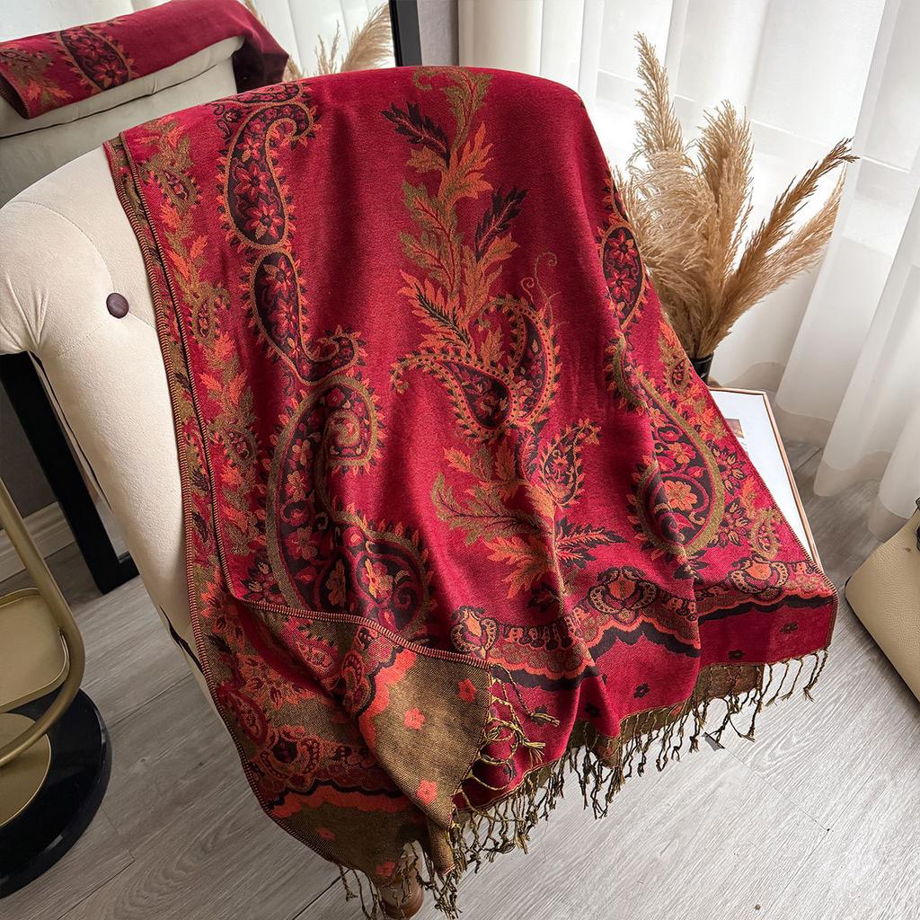 Retro Imitation Kaschmir Schal Schal Damen Vielseitig Bedruckt Fransen Kernspingarn Ethnischer Stil Xinjiang Yunnan Schal