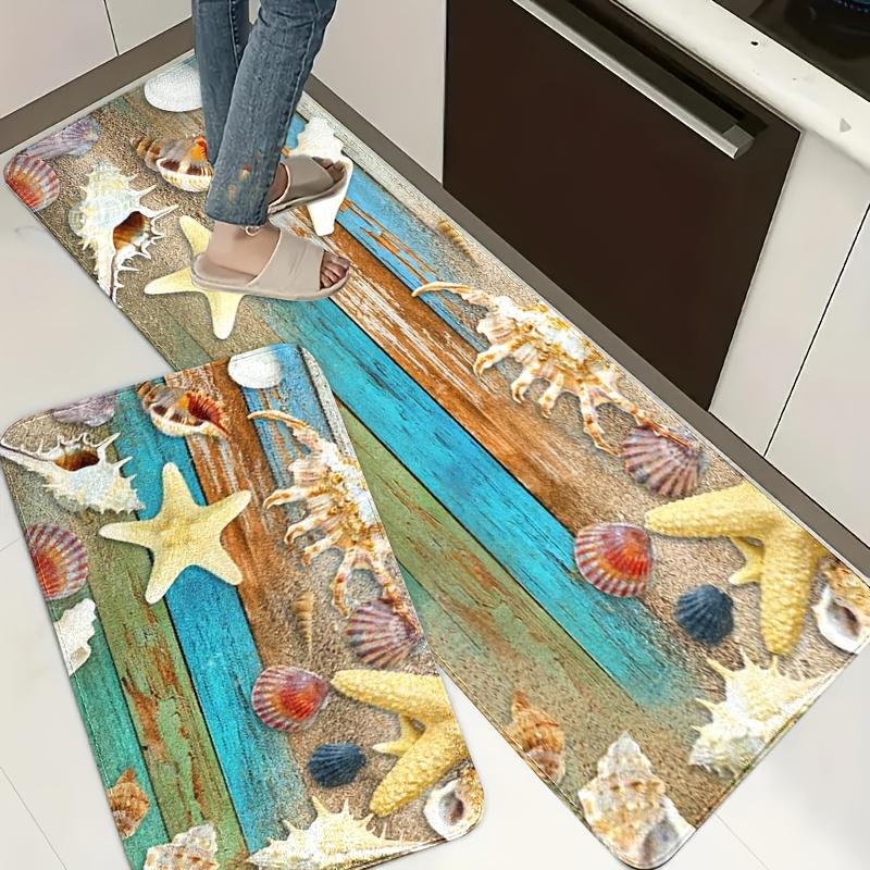1Pcs Summer Ocean  Pattern Floor Mat Modern Kitchen Polyester Rug Non-Slip Colorful Indoor Carpet, For Home Bathroom Bedroom Living Room Decor