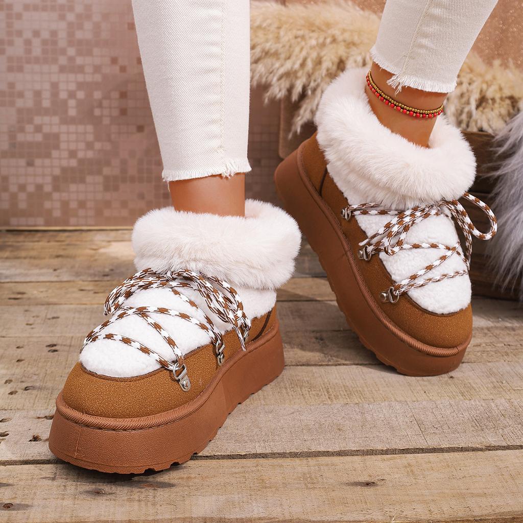Mode Nya Vinter Kvinnor Snökängor Pälsiga Mockastövlar Casual Mjuka Varma Plysch Ankelkänga Kvinnlig Utomhus Fluffig Platå Kort Botines