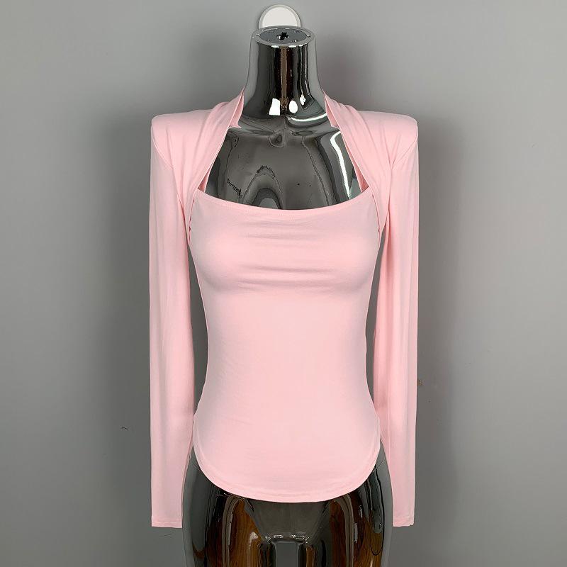 Korean Dongdaemun Sexy Square Neck Slimming Long Sleeve Low-Cut Top for Women