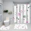 1/4 Flowers And Plants Shower Curtains, Toilet Seat Decoration, Shower Curtain With Carpet And Toilet Lid, 12 70.8X70.8 Inch Hoo