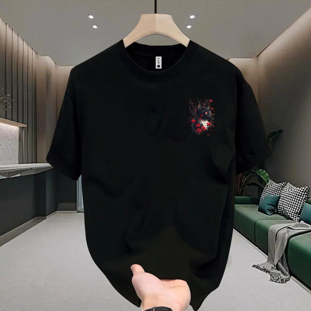 American Cat Summer Cotton Short-sleeved Cotton Printed Men's Summer Cotton Short-sleeved Cool Trendy Round Neck T-shirt