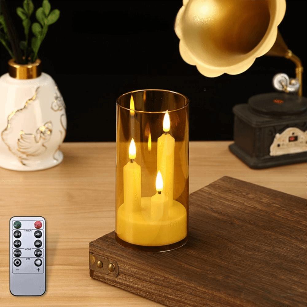 3 in 1 Design Flameless Taper Candles Transparent Lampshade Decorative LED Electronic Candles Warm Light Romantic
