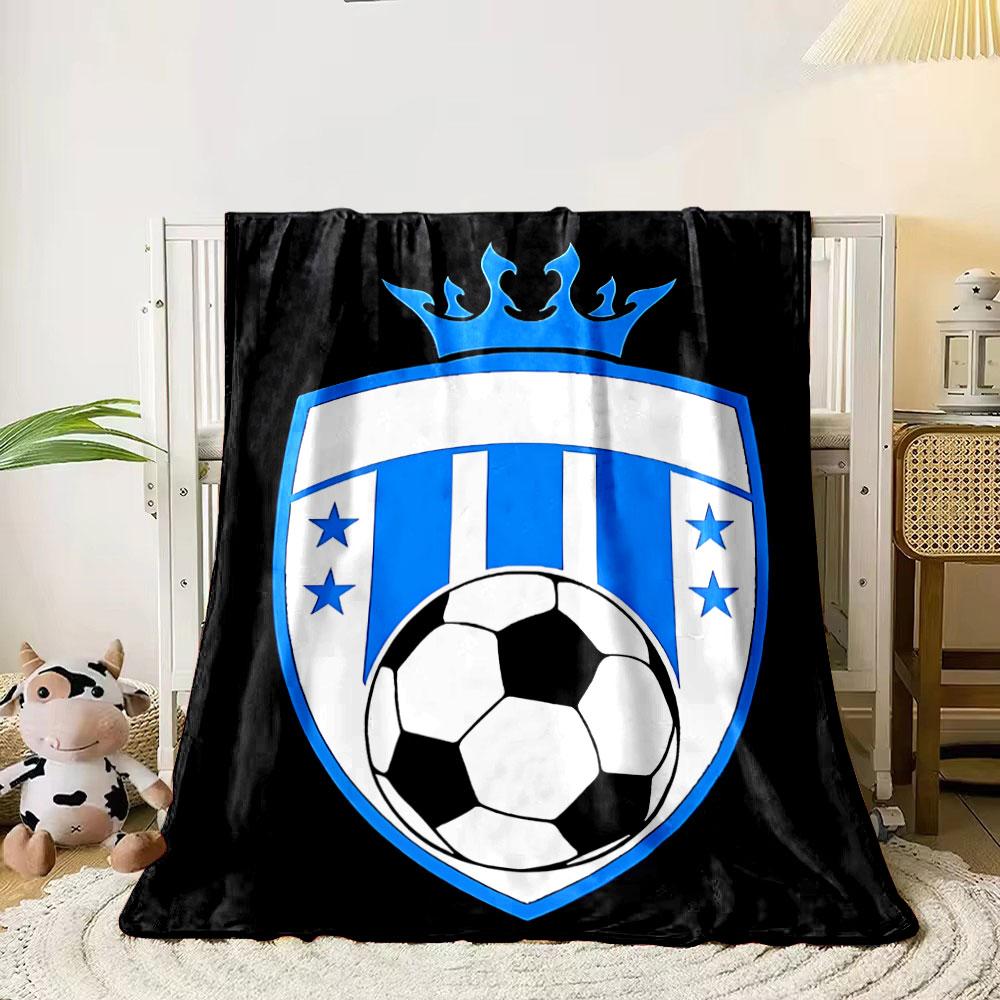Blue Soccer Shield Crest print blanket soft and cozy perfect for the living room bed sofa or a nap,gift