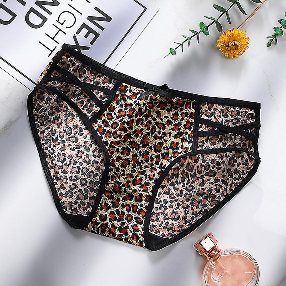 Women Bownot Transparent Low waist Leopard Panties Lace Thongs Briefs Underwear