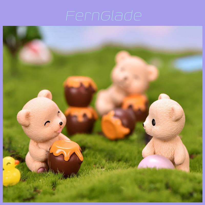 Adorable Cartoon Resin Miniature Bear With Honey Pot For Home Decoration