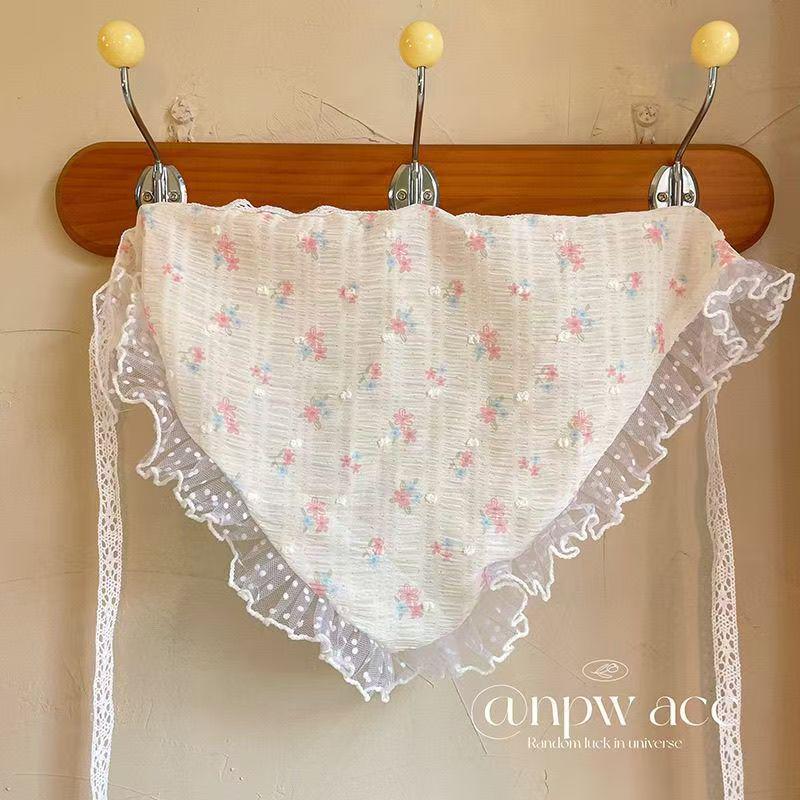 2026 Pastoral Style Lace Triangle Scarf Headband - Sweet Temperament Retro Plaid Ribbon Accessory.