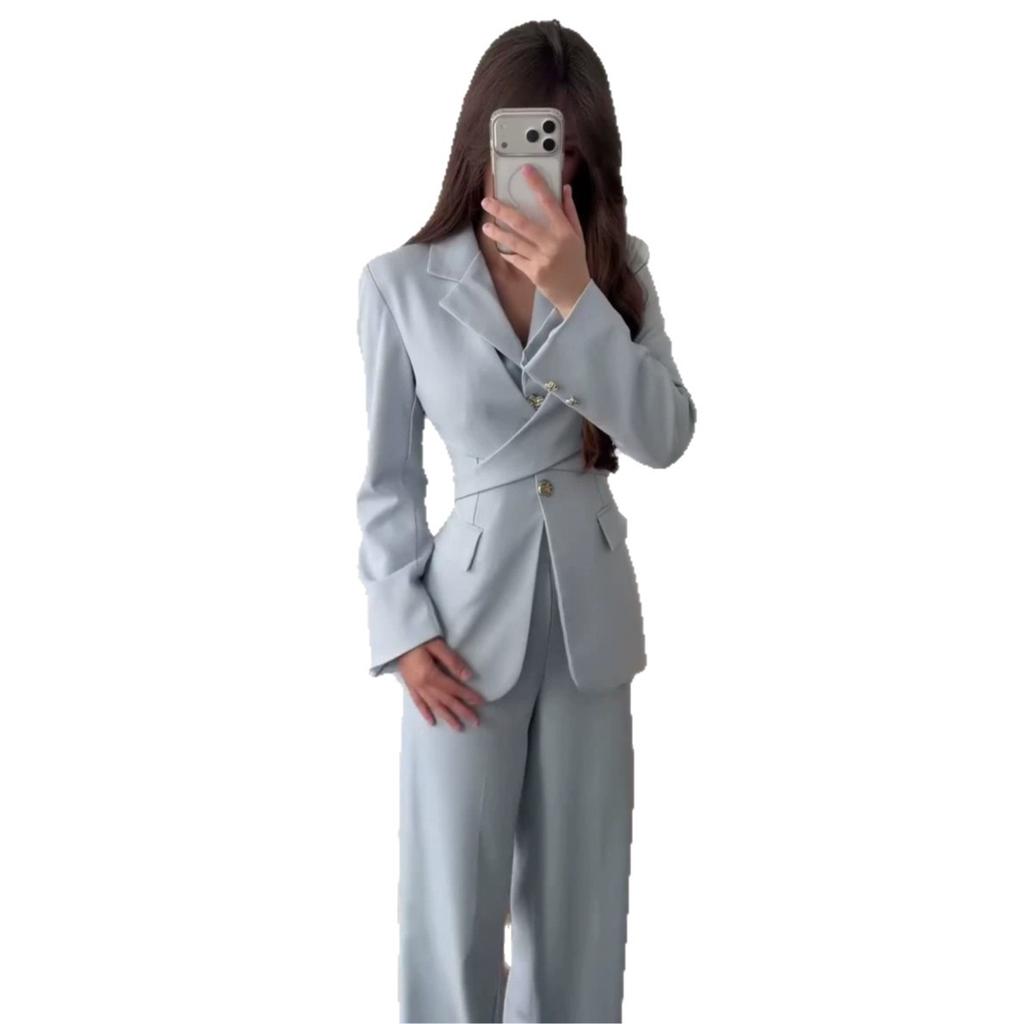 Spring and autumn new European and American Amazon cross-border long-sleeved suit waist shirt straight trousers suit