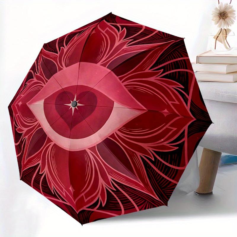 1pc Heart Eye Automatic Open/close Folding Compact Umbrella, 8-Rib Sturdy Canopy, Lightweight Portable, Everyday Use, Gift,003
