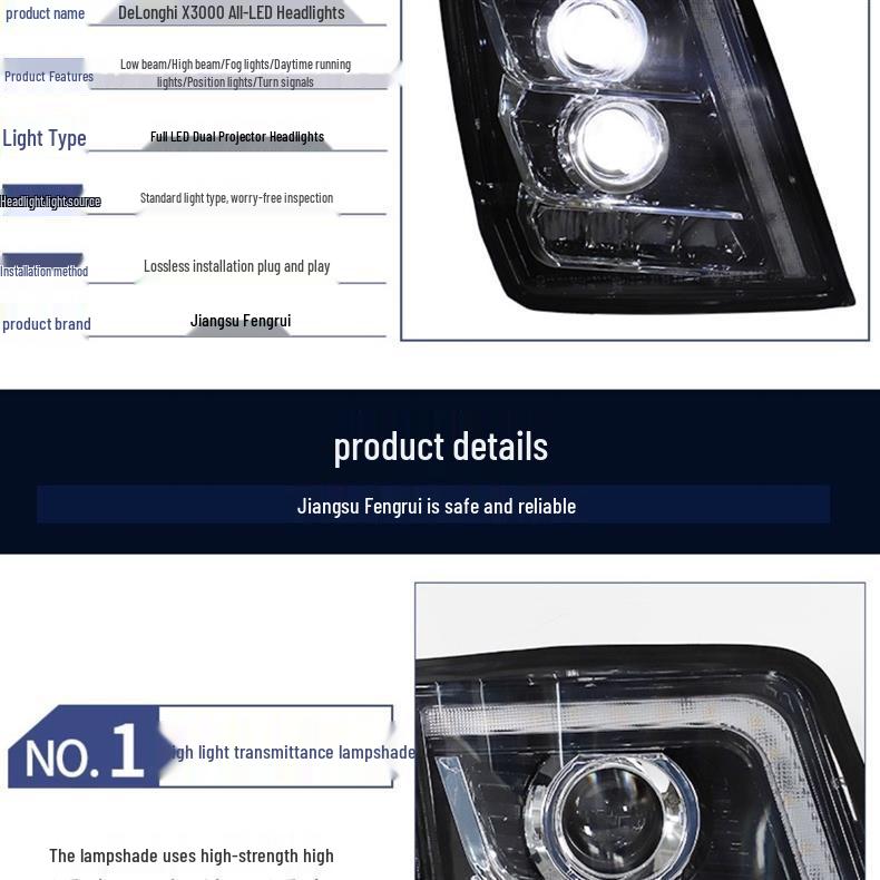 Shaanxi Delong X3000 LED Headlight Kit: Dual Lens, Flowing Turn Signal, Super Bright