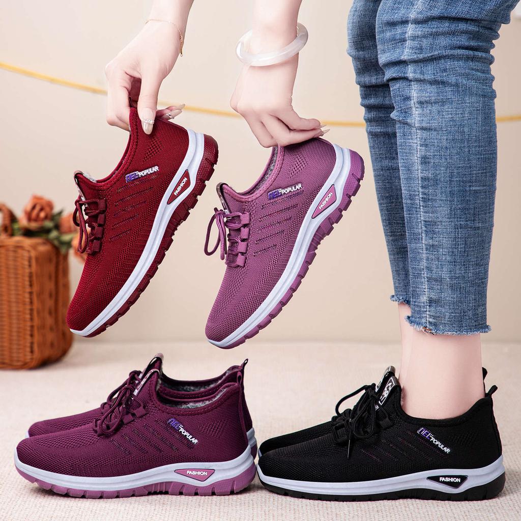 Women's Winter Lace-Up Sneakers Casual Lightweight Walking Shoes With Fur Lined Comfortable Knitted Short Snow Boots for Women Non-Slip Warm Shoes