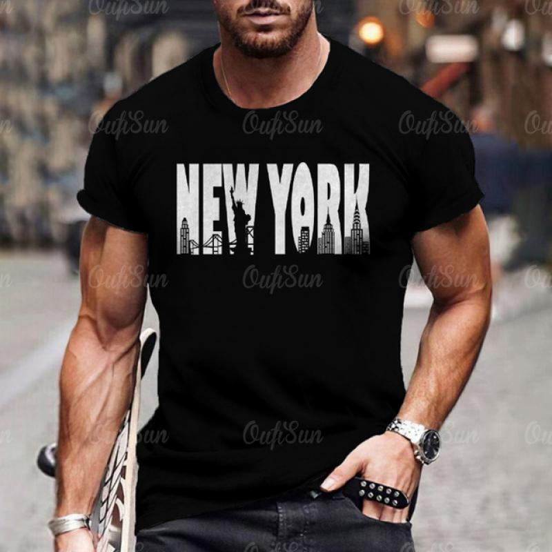 Men's T-shirt NEW YORK Alphabet Print Gradient Casual Comfy Short Sleeved Tees For Summer Oversized Men's Clothing Tops Outdoor