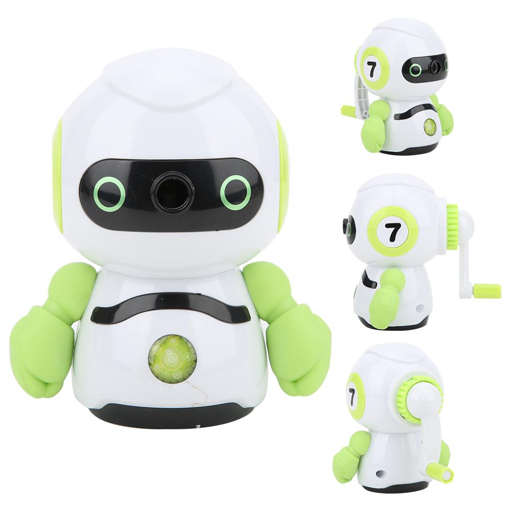 Manual Pencil Sharpener Green Robot Shape ABS Plastic Stationery School Supplies