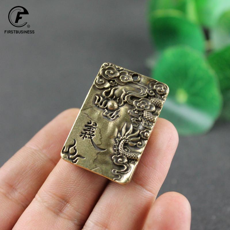 Brass Guan Gong Head Statue Keychains Pendants Handmade Vintage Chinese God of Wealth Pure Copper Keychians Car Hanging Jewelry