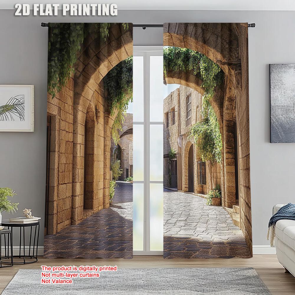 

Party Curtains Italian Street Versatile Durable Polyester Without Electricity Perfect Holiday Parties Home Curtain W100*H70(CM)-Rod Pocket&2PCS