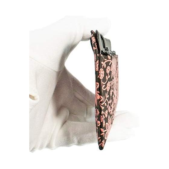 Inden-ya Inden Long Wallet, Slim Bifold, Deer Leather, Black with Pink Urushi Lacquer, Clematis Pattern, 2107-51-169