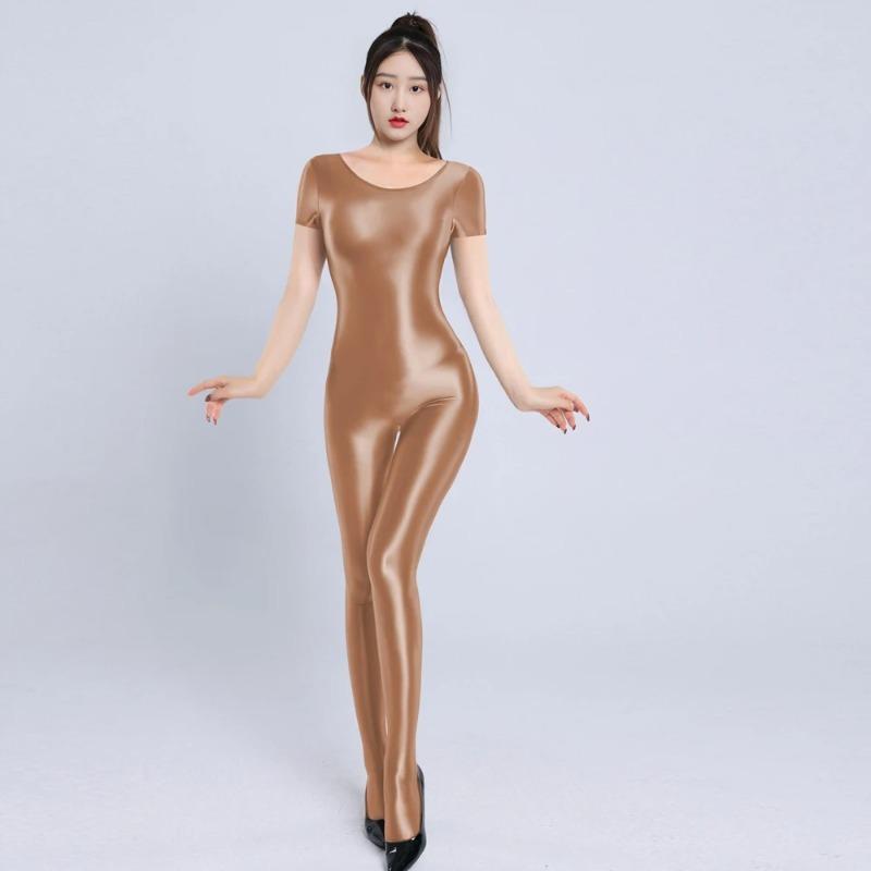 Sexy Women Cosplay Maid Leotard Oil Shiny Glossy Satin Smooth Shapping Bodysuit Elastic Tight Bodysuits Sex Game Sm Fun Cos Ootd