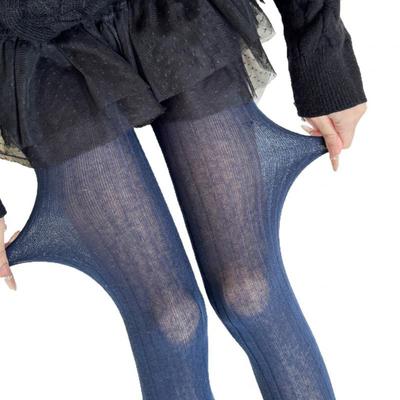 40-52kg Women Cotton Pantyhose 2025 Autumn Tights Oatmeal Color Wide Strip Navy Blue Vertical Pattern Transparent Leggings Micro