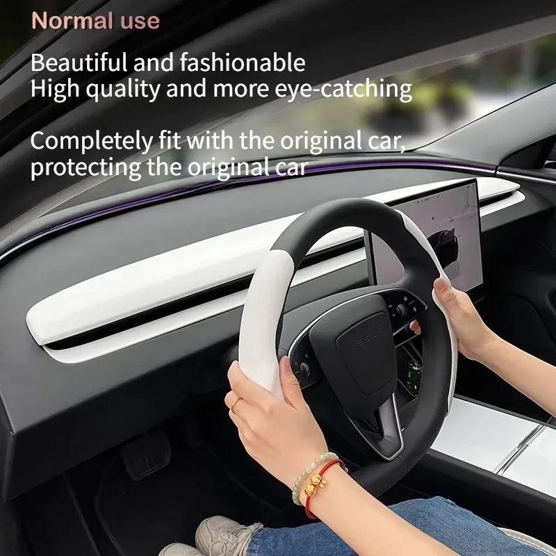 For Tesla Model 3 Y -2024 Car Dashboard Cover Carbon Fibre ABS Door Dash Trim Panel Interior Accessories Sticker Car Gadgets