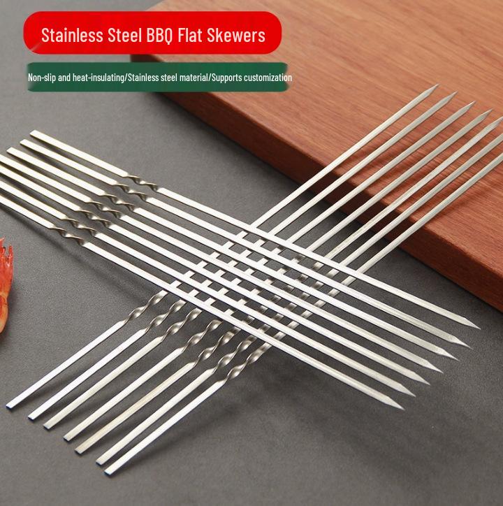 Stainless Steel Flat Barbecue Skewers - Lamb Kebab and Iron BBQ Needles