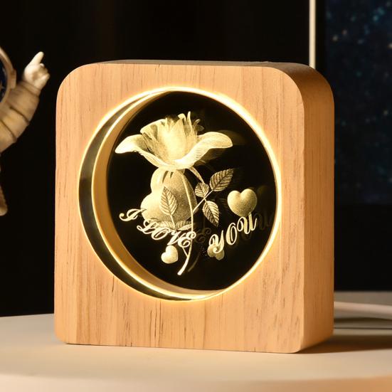 Custom 3D Photo Faux Crystal Night Light Personalized Engraved Picture Clear Ball with LED Light And Wood Base Memorial Gift for Birthday Anniversary