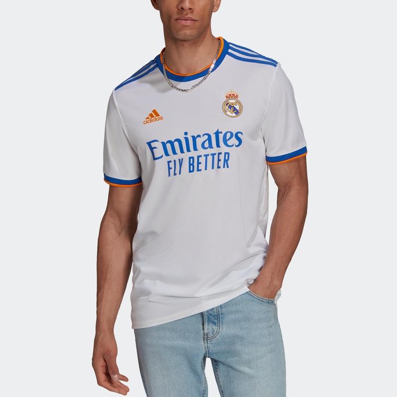 Adidas Real Madrid 21-22 Home Fan Edition Jersey with Logo Stripes Men Tops White GQ1359