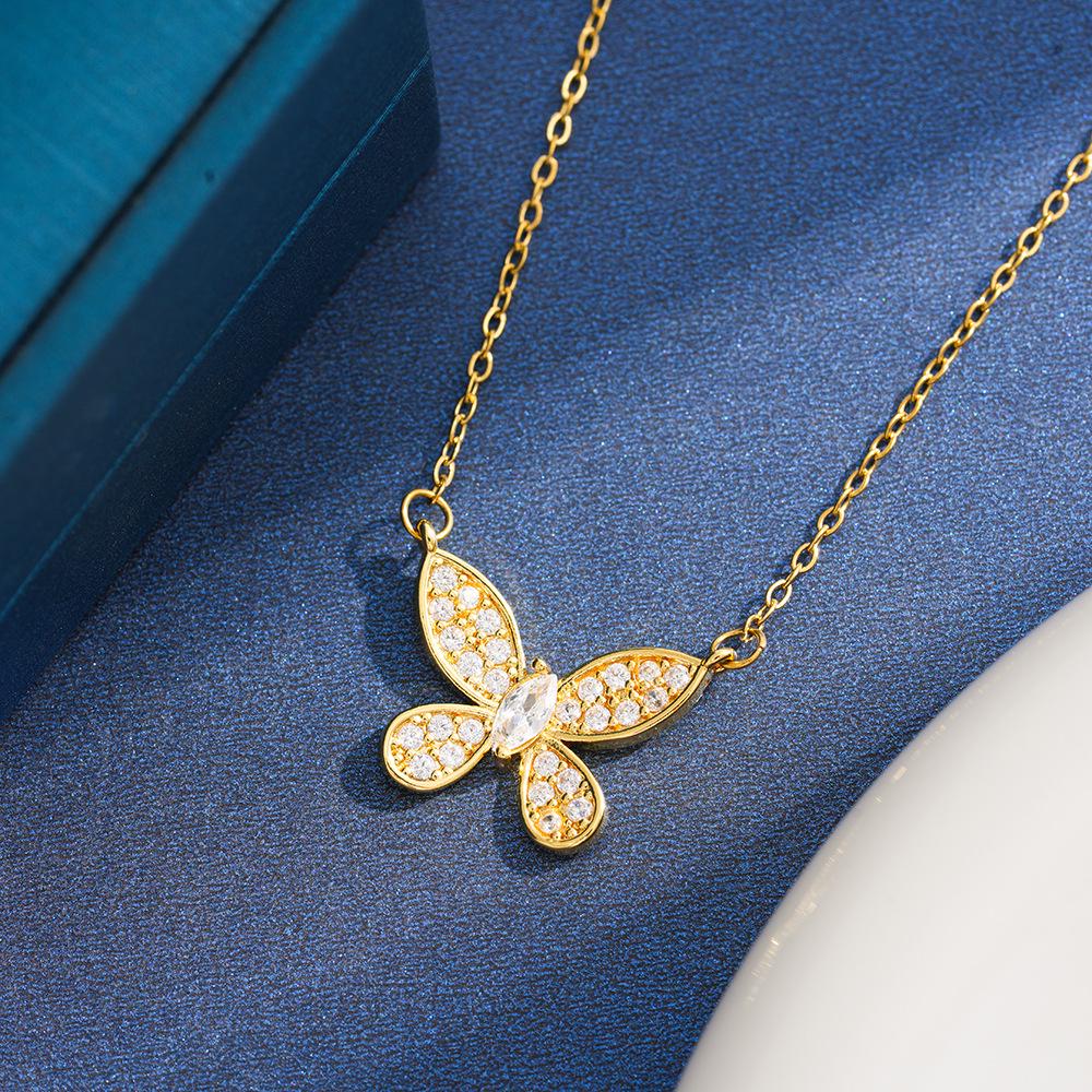 European Style Diamond Butterfly Necklace: White Gold Plated Choker for Women