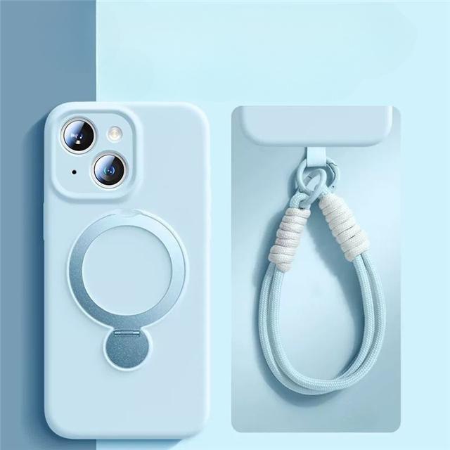 For iPhone 16 Pro Max Luxury Magsafe Magnetic Holder With Lanyard Liquid Silicone Phone Case For iPhone13 14 15 Protective Cover