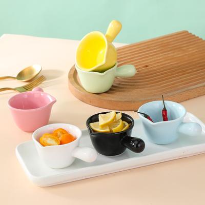 Ceramic Coffee Milk Jar with Handle Small Milk Cup Steak Sauce Cup Milk Spoon Beak Cup Round Sugar Jar Coffee Utensils