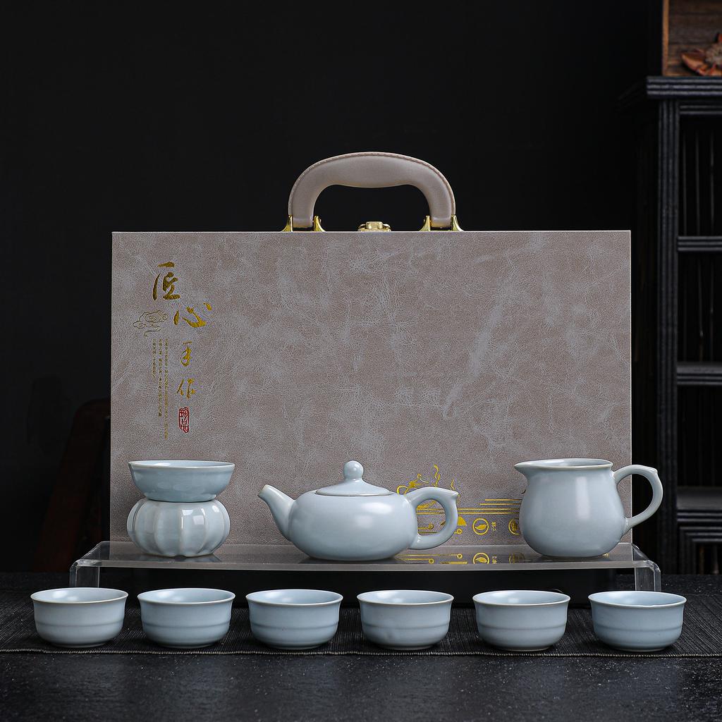 Ceramic Kung Fu tea set Household Ge kiln open teapot teacup high-end gift box business gift