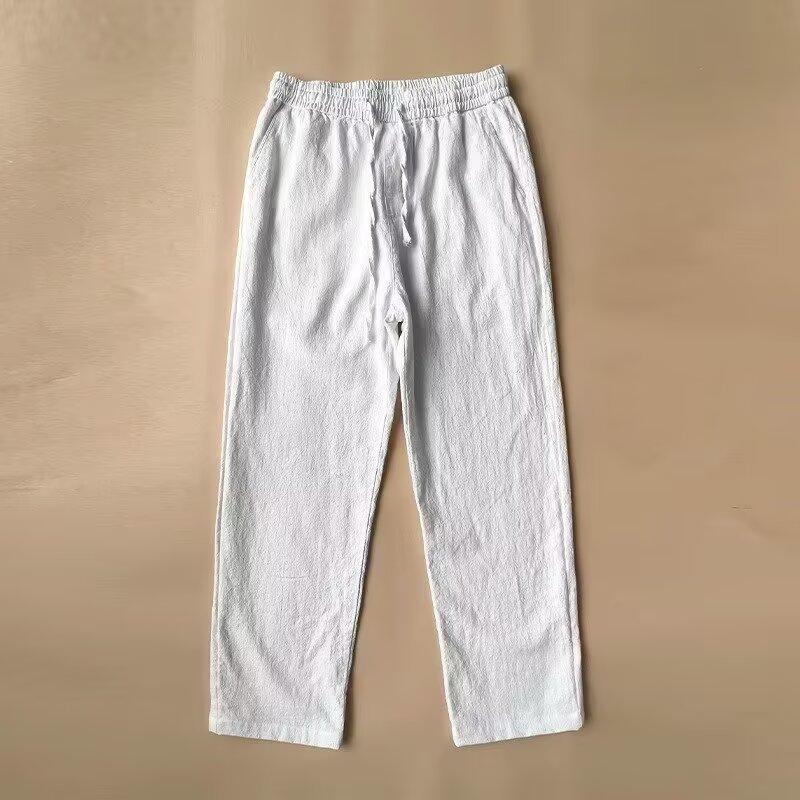 Linen pants men's thin cotton and linen pants autumn new straight loose wide-leg trousers men's casual pants
