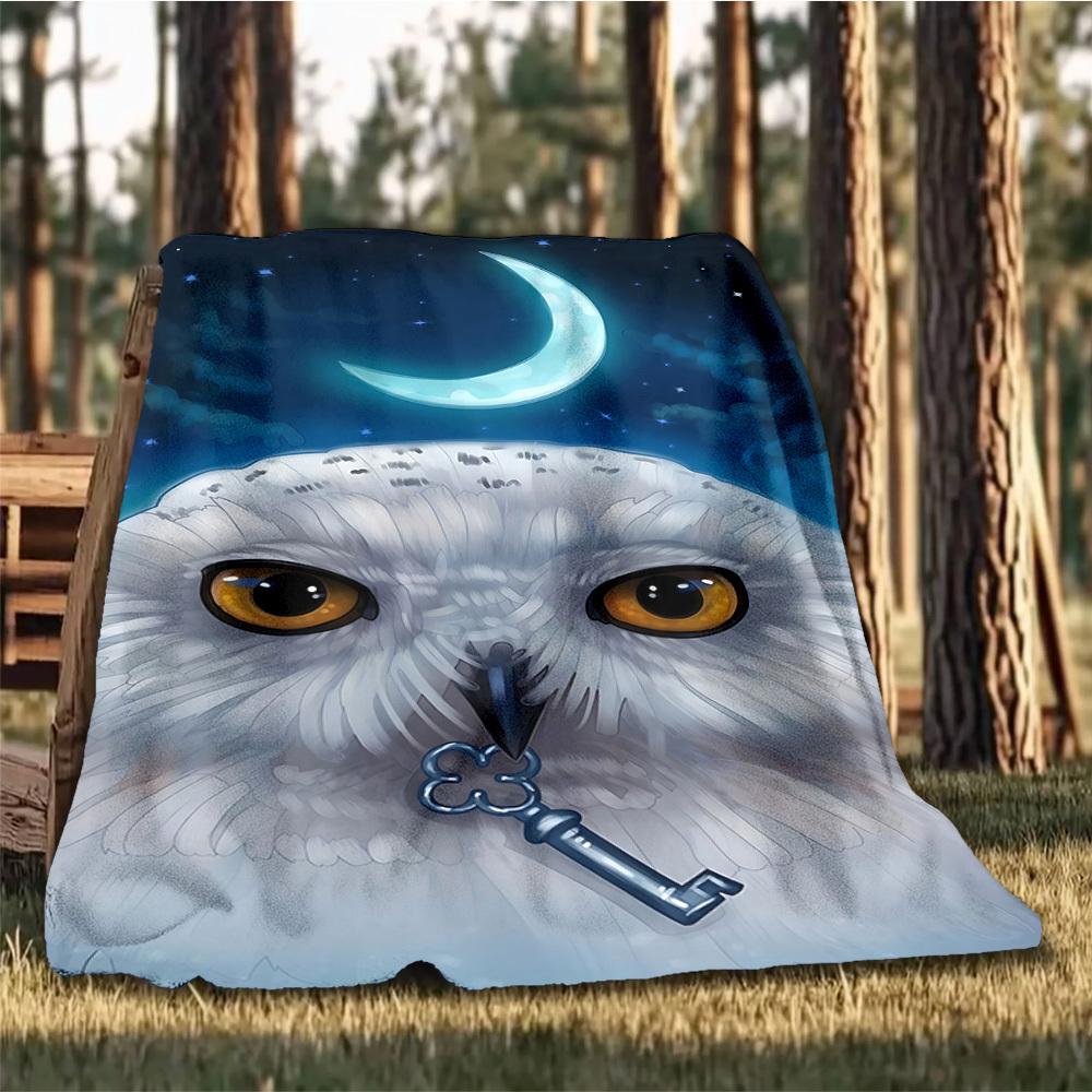 1pc Owl Moon Outdoor Blanket - Lightweight Flannel Throw For Travel, Camping, Gifts For Family Or Friends Yy251114265