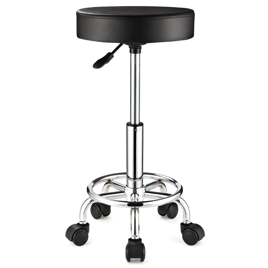 FNZIR Adjustable Rolling Stool with Round Rolling Stool for Spa Salon Massage Office Stool Chair Casters, (Black)