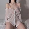 Seductive Diamond Chain Lingerie: See-Through Chiffon Nightdress with Spaghetti Straps, Long Sleeves, and Erotic Appeal.