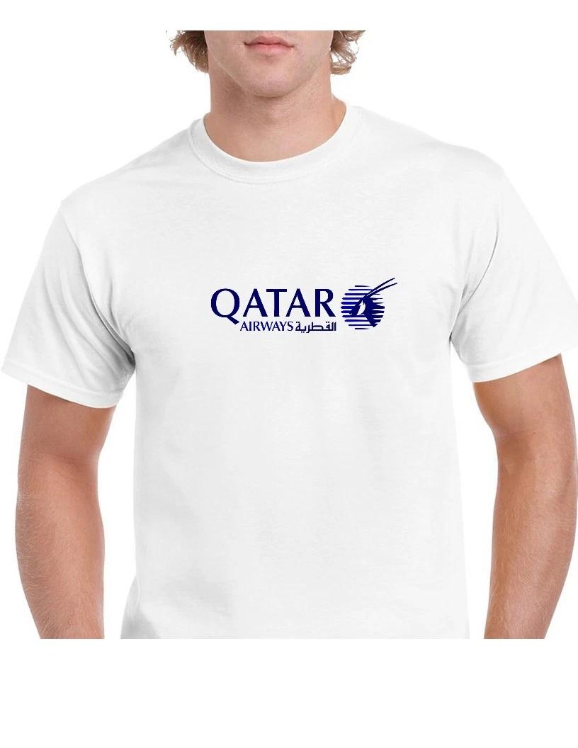 Qatar Airways Blue Logo Aviation Airline White T-Shirt 2XL