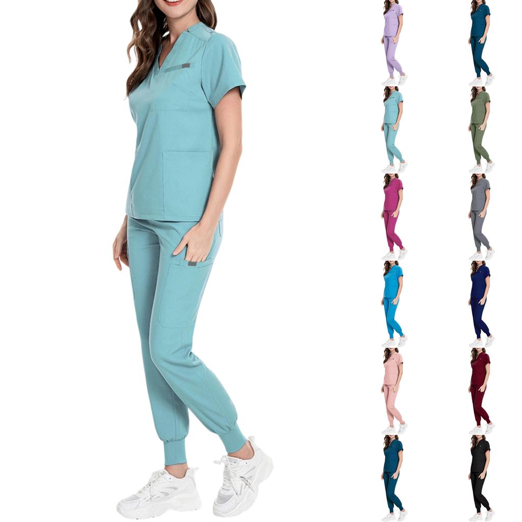 Ladies' Loose And Comfortable V-neck Long Sleeved Stand Up Collar Workwear With Multiple Pockets Suit Set