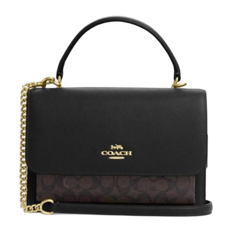 

COACH Klare 25 gold-tone logo snap closure coated canvas shoulder tote medium women s walnut and black чорний