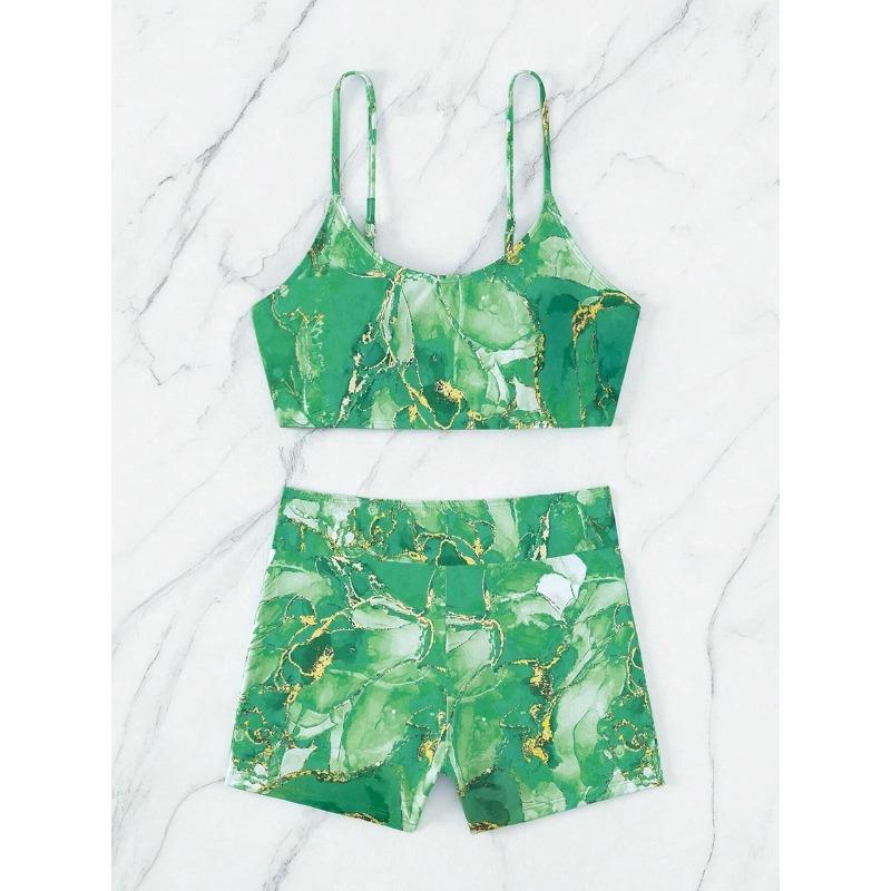 Two Pieces Marble Print Swimwear 2026 Women High Waist Swimsuit Summer Beach Wear Female Bathers Bathing Swimming Sport Suit