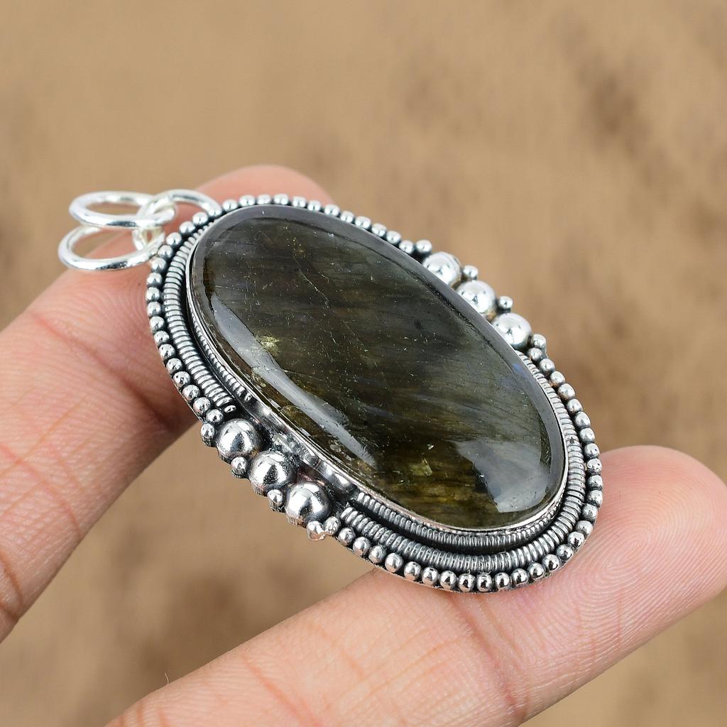 Natural Labradorite Birthday Wedding Handmade Pendant Jewelry Sterling Silver