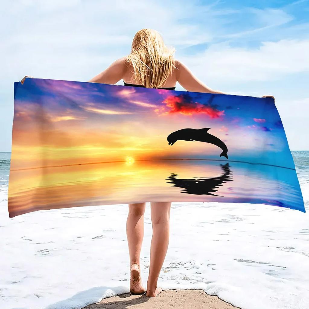 Dolphin Beach Towel,Cute Ocean Dolphin Themed Microfiber Bath Towel Gift,Funny Abstract Animal Sand Free Quick Dry Travel Towels