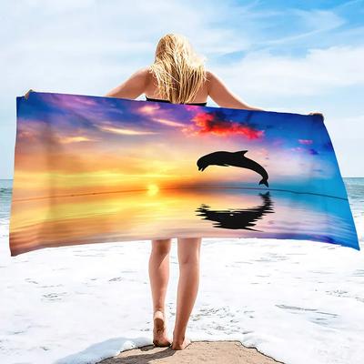 Delfin Strandtuch, Niedliches Ozean-Delfin-Thema Mikrofaser Badetuch Geschenk, Lustiges Abstraktes Tier Sandfreies Schnelltrocknendes Reisehandtuch