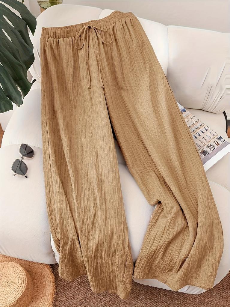 Velká velikost pohodlné dámské letní business casual plážové oblečení, stylové kalhoty se širokými nohavicemi na dojíždění, volné dovolenkové oblečení, letní kalhoty