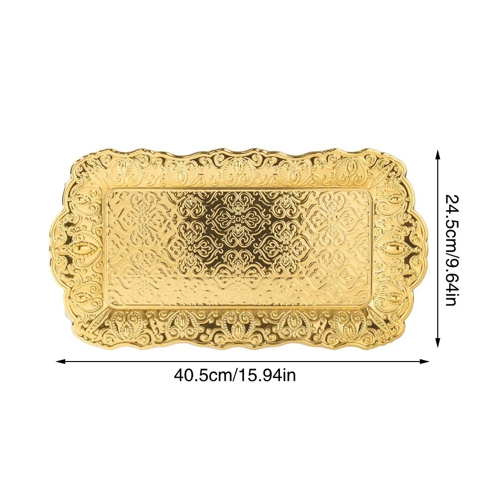 Rectangle-Carved Design Metal Cake Tray With Exquisite Plate Engraving Flower Golden Food Fruit Tray For Home Wedding Decoration