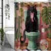 Cat playing with cell phone on toilet Greenery Goldfish Shower Curtain, Bathroom Decorative Shower Curtain, Waterproof Shower Cu