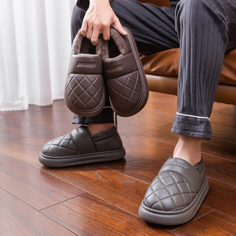 Waterproof cotton slippers women's autumn and winter elderly home thermal bag heel thick-soled non-slip leather cotton shoes men's outer wear
